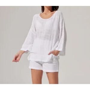 Ann Taylor Loft Top Women's XL White Striped Sheer Tunic Blouse